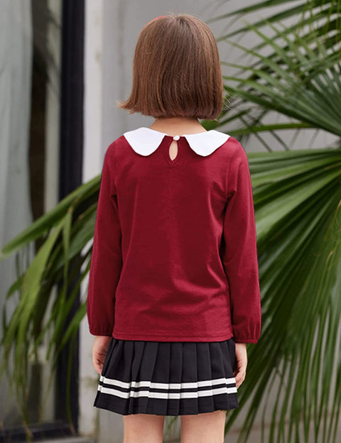 Arshiner Girls Long/Short Sleeve Tops Basic Peter Pan Collar T-Shirts Soft Blouses Tees