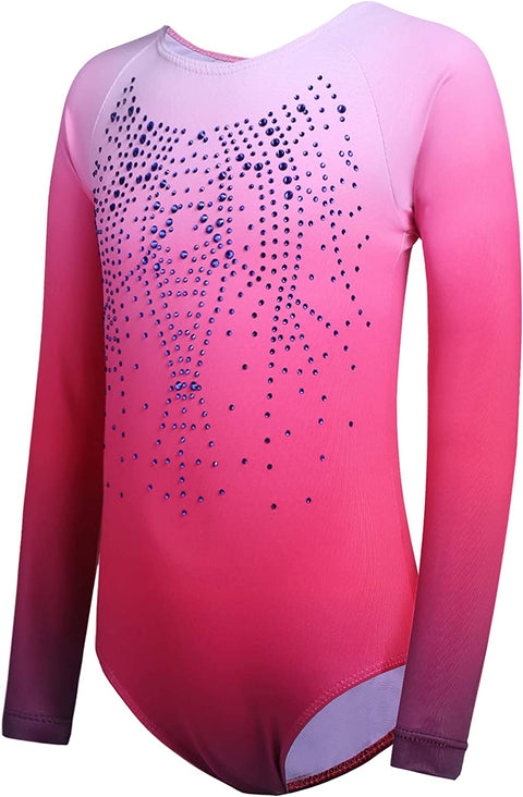Arshiner Kid Girls Long Sleeve Color Gradient Gymnastics Leotard
