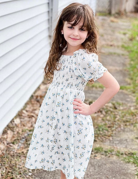 Arshiner Girls Summer Dress Short Puff Sleeve Floral Dress