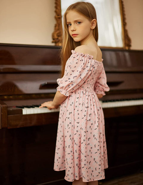 Arshiner Girls Summer Dress Short Puff Sleeve Floral Dress