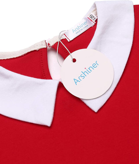 Arshiner Girls Long Sleeve Vintage Peter Pan Collar T-Shirt Dress Age 4-13 Years