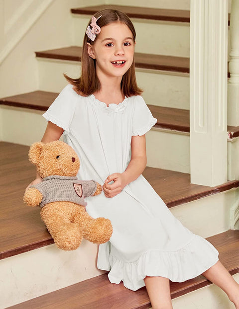Arshiner Girls Nightgowns Sleepwear Short Sleeve Victorian Pajama Dress Soft Princess Sleepshirt for 3-12 Years Kids