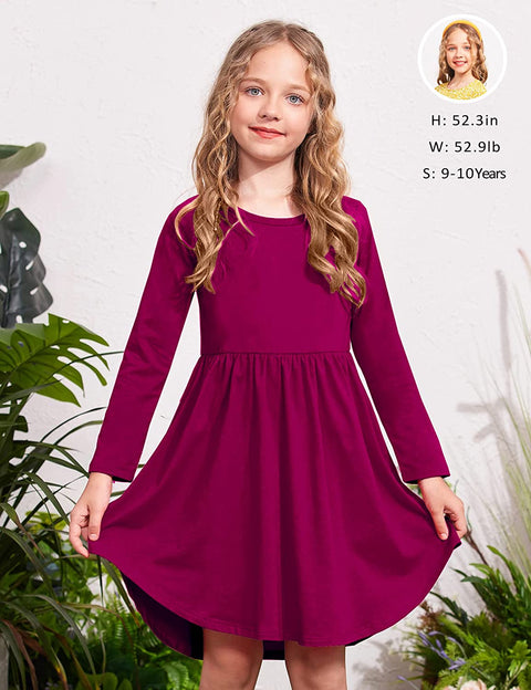 Arshiner Girl Long Sleeve A Line Skater Casual Twirly Casual Dress