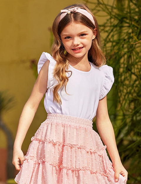 Arshiner Girls Basic Ruffle Sleeve Cute T-Shirt