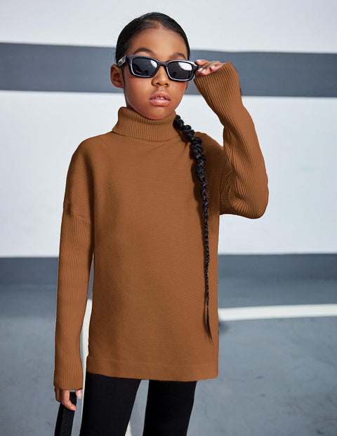 Arshiner Girls Sweaters Turtleneck Kids Tunic Long Sleeve Knit Tops