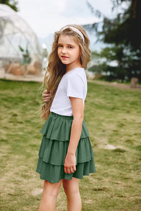 Arshiner Girls Summer Cute High Waist Ruffle Skirt Flared Pleated Solid Color Skirt