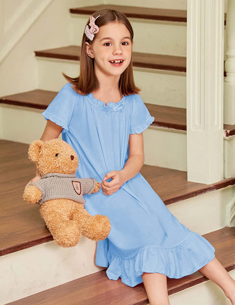 Arshiner Girls Nightgowns Sleepwear Short Sleeve Victorian Pajama Dress Soft Princess Sleepshirt for 3-12 Years Kids
