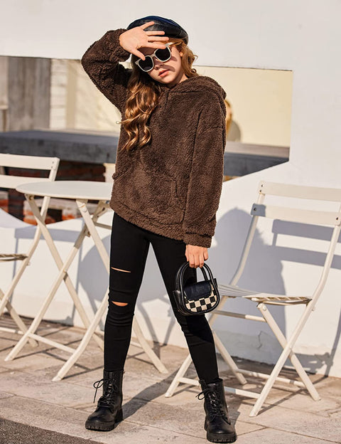 Arshiner Girls Warm Hoodie Sherpa Fleece Pullover