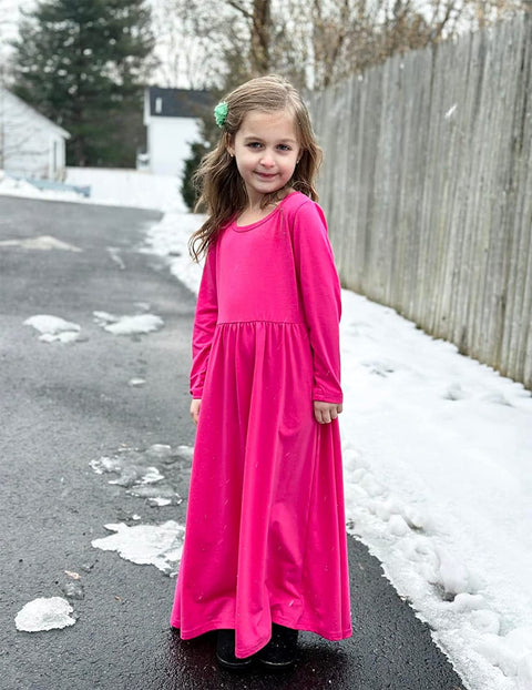 Arshiner Girls Long Sleeve Solid Loose Casual Maxi Dress