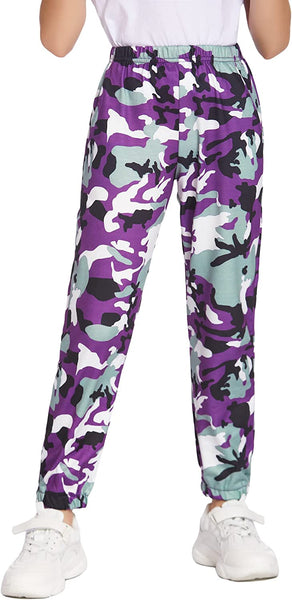 Arshiner Girls Pink Cargo Joggers with High Waist and Pockets