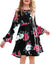 Arshiner Girls Long Sleeve Floral Pleated Swing Dress Kids Casual Dresses with Pockets for 4-13 Years
