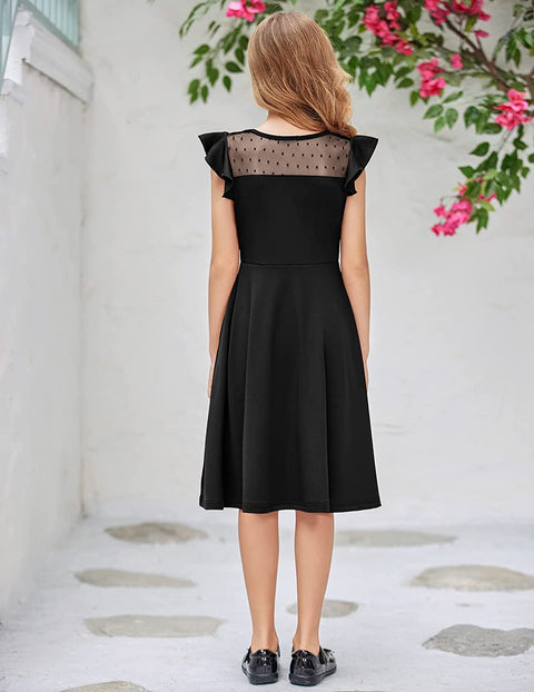 Arshiner Girls Dress Summer Ruffle Sleeve Mesh A Line Party Dresses
