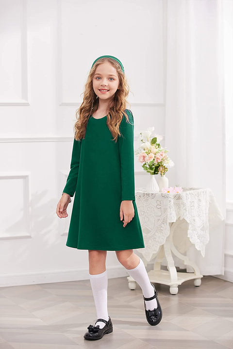 Arshiner Girls Dress Kids Long Sleeve Solid Color Casual T-Shirt Dress
