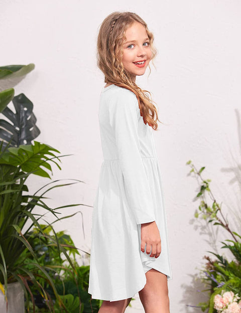 Arshiner Girl Long Sleeve A Line Skater Casual Twirly Casual Dress