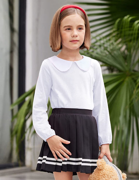 Arshiner Girls Long/Short Sleeve Tops Basic Peter Pan Collar T-Shirts Soft Blouses Tees