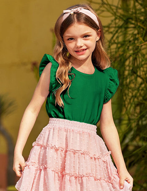 Arshiner Girls Basic Ruffle Sleeve Cute T-Shirt