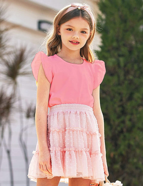 Arshiner Girls Basic Ruffle Sleeve Cute T-Shirt