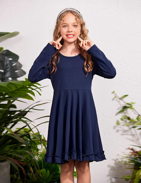 Arshiner Girls Dress Long Sleeve A Line Twirly Skater Dresses