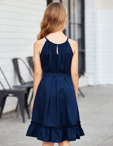Arshiner Girls Summer Dress Halter Neck A-Line Swing Sundress