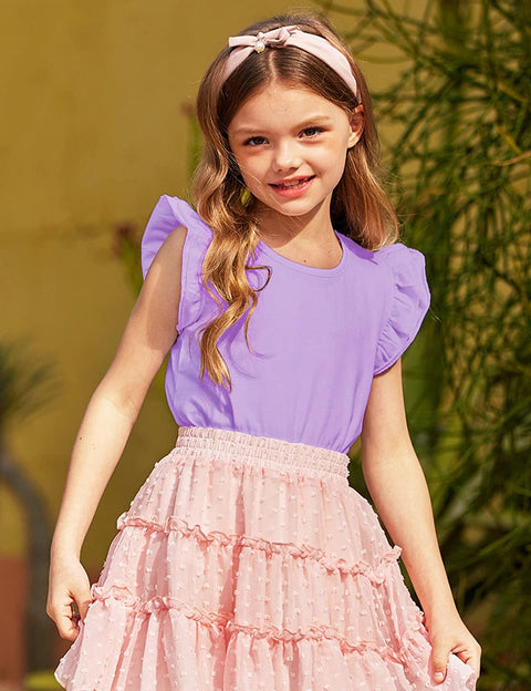 Arshiner Girls Basic Ruffle Sleeve Cute T-Shirt