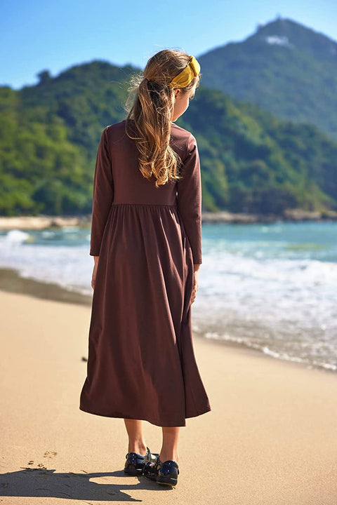 Arshiner Girls Long Sleeve Solid Loose Casual Maxi Dress