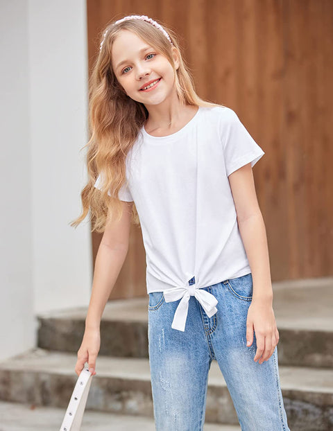 Arshiner Girls Casual Short Sleeve T Shirts Kids Tie Knot Front Tops