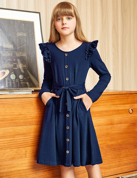 Arshiner Girls Long Sleeve Dress Casual Fall Dress