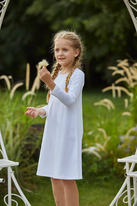 Arshiner Girls Dress Kids Long Sleeve Solid Color Casual T-Shirt Dress