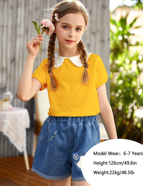 Arshiner Girls Long/Short Sleeve Tops Basic Peter Pan Collar T-Shirts Soft Blouses Tees