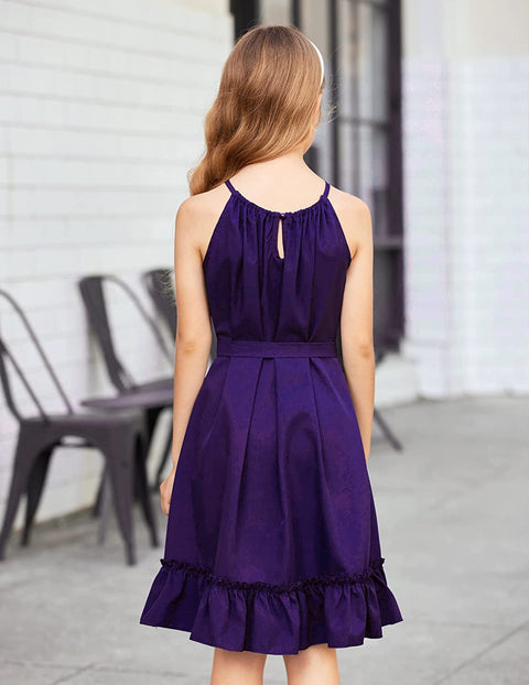 Arshiner Girls Summer Dress Halter Neck A-Line Swing Sundress