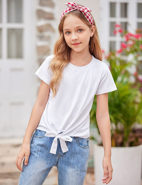 Arshiner Girls Casual Short Sleeve T Shirts Kids Tie Knot Front Tops