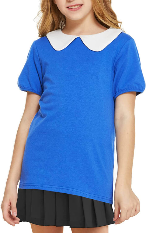 Arshiner Girls Long/Short Sleeve Tops Basic Peter Pan Collar T-Shirts Soft Blouses Tees