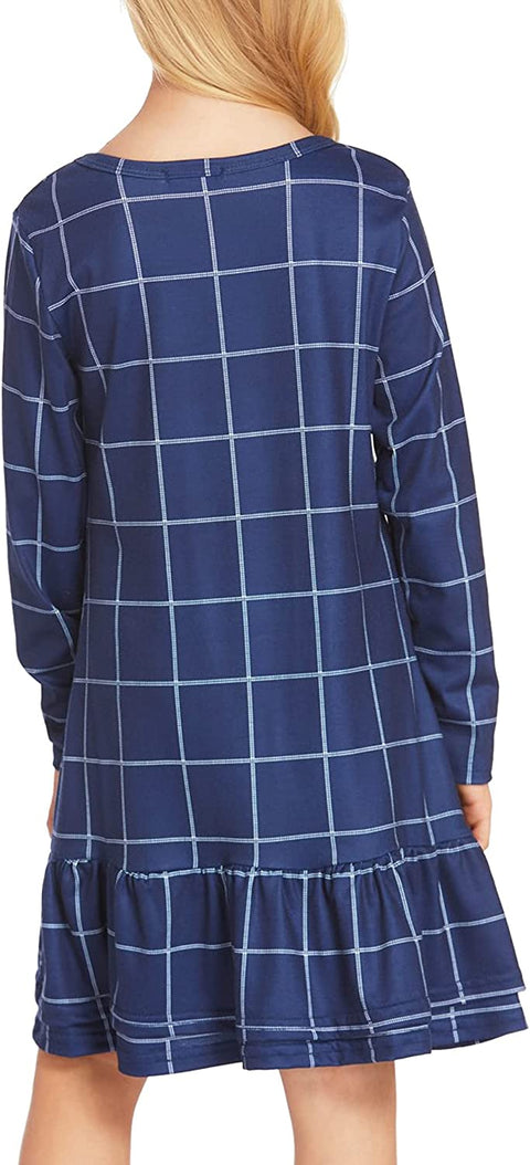 Arshiner Girls Cotton Long Sleeve A-Line Ruffle Hem Dress
