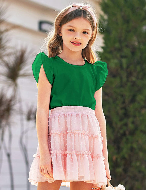 Arshiner Girls Basic Ruffle Sleeve Cute T-Shirt