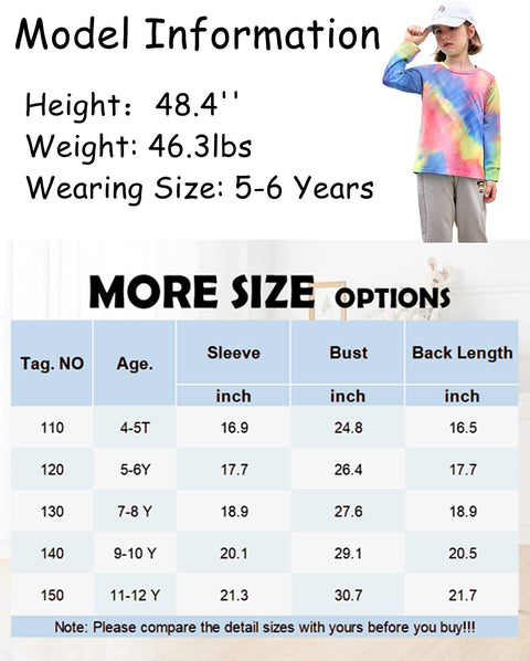 Arshiner Girls Casual Tie Dye Crewneck Long Sleeve Sweaters