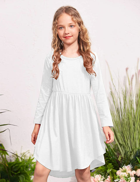 Arshiner Girl Long Sleeve A Line Skater Casual Twirly Casual Dress