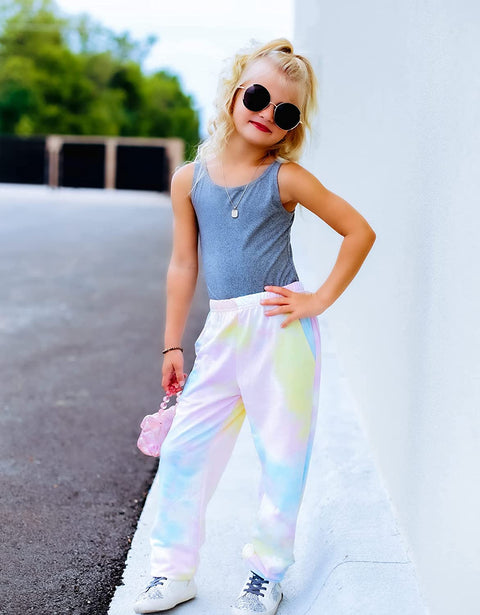 Arshiner Kids Girls Tie Dye Joggers Comfort Loose Sweatpants High Waist Trouser