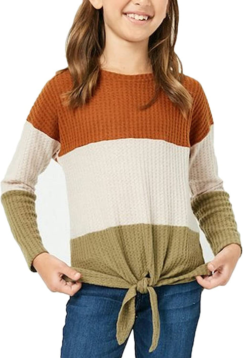 Arshiner Girls Knit Tops Colorblock Shirts Long Sleeve Sweaters