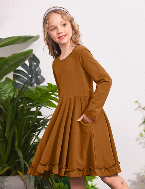 Arshiner Girls Dress Long Sleeve A Line Twirly Skater Dresses