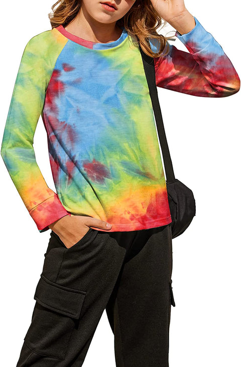 Arshiner Girls Casual Tie Dye Crewneck Long Sleeve Sweaters