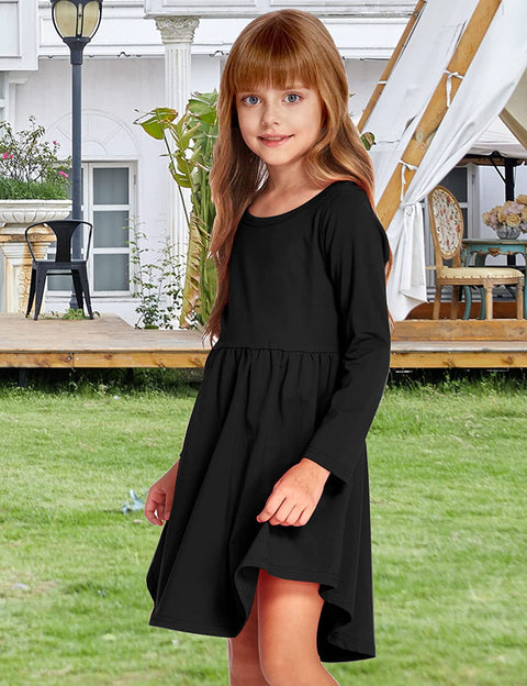 Arshiner Girl Long Sleeve A Line Skater Casual Twirly Casual Dress