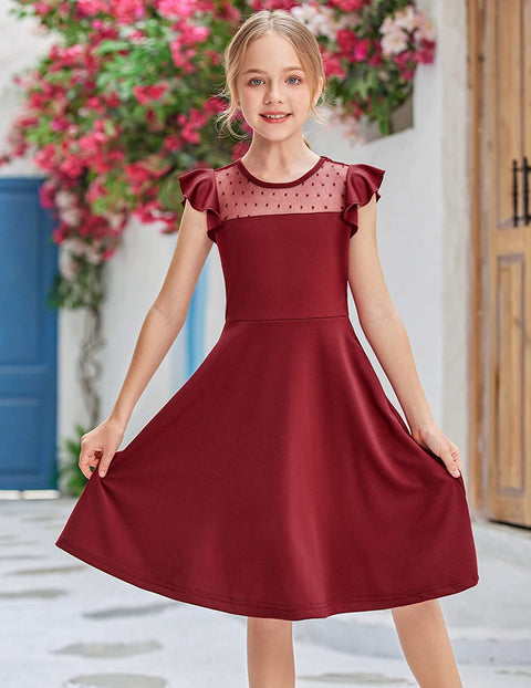 Arshiner Girls Dress Summer Ruffle Sleeve Mesh A Line Party Dresses