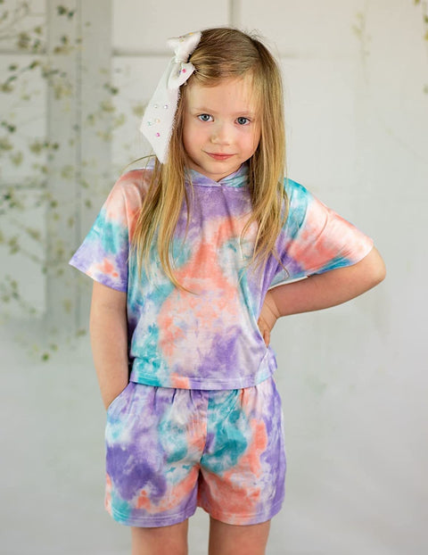 Arshiner Girls Tie Dye Two Piece Outfit Crop Tops and Short Pants