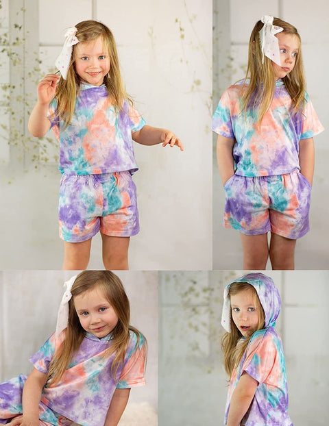 Arshiner Girls Tie Dye Two Piece Outfit Crop Tops and Short Pants