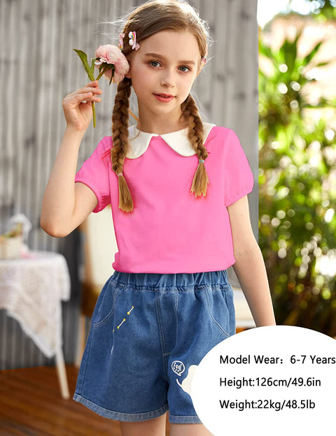 Arshiner Girls Long/Short Sleeve Tops Basic Peter Pan Collar T-Shirts Soft Blouses Tees