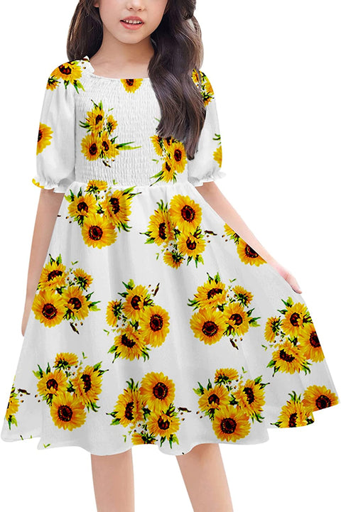 Arshiner Girls Summer Dress Short Puff Sleeve Floral Dress
