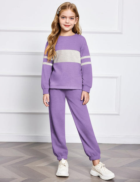 Arshiner Girls' Clothing Sets Sweatsuits Long Sleeve Color Block Pullover Sweatshirts and Lounge Pants with Pocket