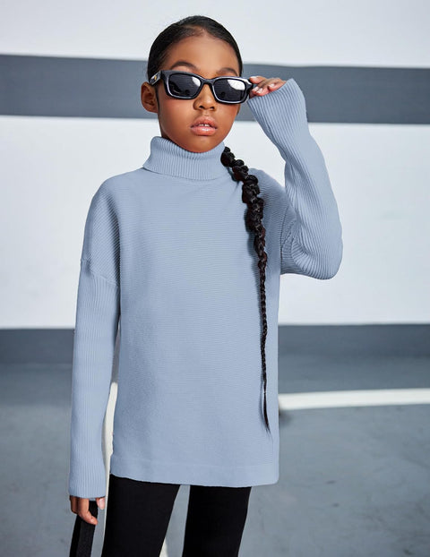 Arshiner Girls Sweaters Turtleneck Kids Tunic Long Sleeve Knit Tops