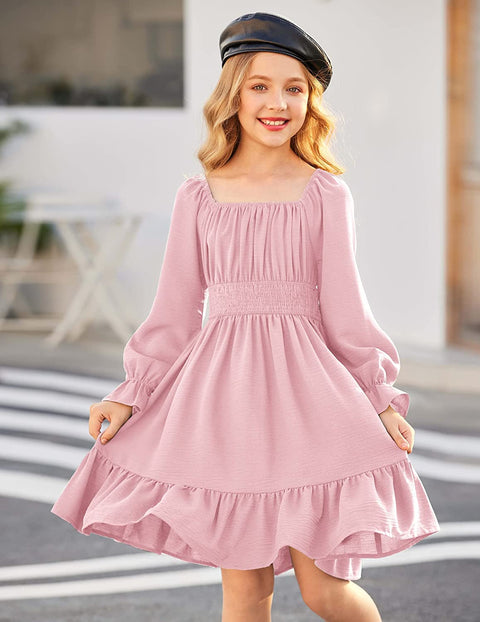 Arshiner Girls Tie Back Short Sleeve Ruffle Hem Off Shoulder Dresses