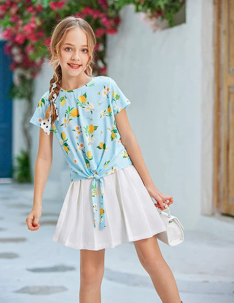 Arshiner Girls Casual Short Sleeve T Shirts Kids Tie Knot Front Tops